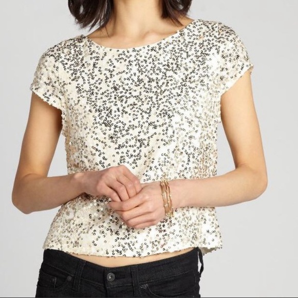 Alice + Olivia Gold Sequin Silk Blouse Medium - Picture 2 of 8